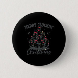 Retro Merry Cluckin Kerst Grappige Kip Kerstman Ronde Button 5,7 Cm