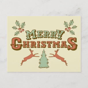 Retro Merry kerst Briefkaart