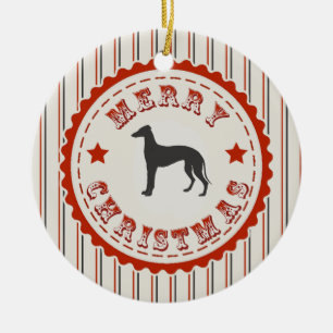 Retro Merry kerst Greyhound Dog Keramisch Ornament