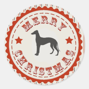 Retro Merry kerst Greyhound Dog Ronde Sticker
