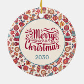 Retro Merry kerst Keramisch Ornament (Achterkant)