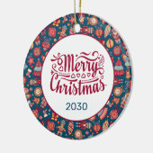 Retro Merry kerst op maat Keramisch Ornament (Links)
