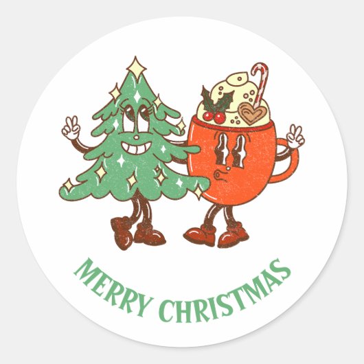 Retro Merry kerst Ronde Sticker (Voorkant)