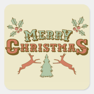 Retro Merry kerst Vierkante Sticker