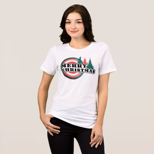 Retro Merry kerstbomen Winter Feestdagen Tri-Blend Shirt (Voorkant volledig)