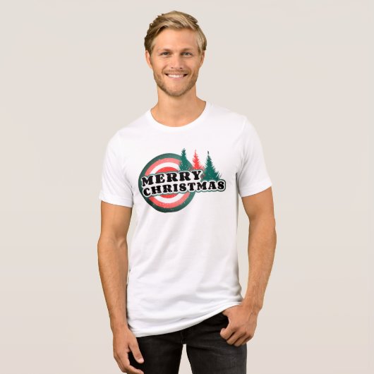 Retro Merry kerstbomen Winter Feestdagen Tri-Blend Shirt (Voorkant volledig)