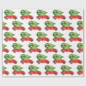Retro Merry kerstboom Red Boerderij Truck Holiday Cadeaupapier (Vlak)