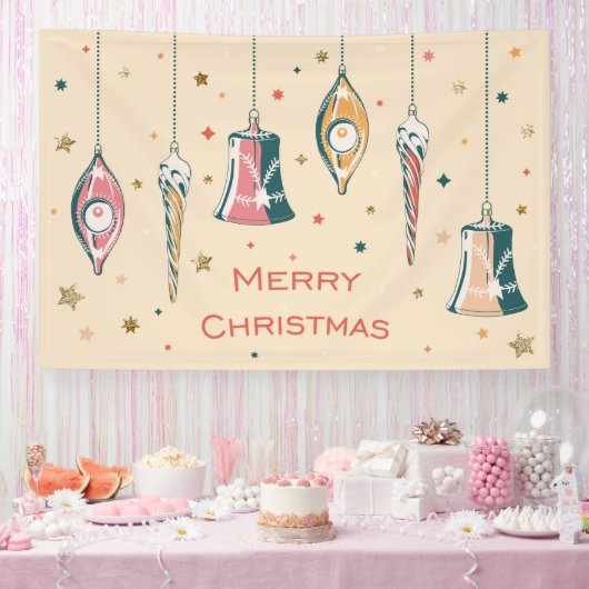 Retro Merry kerstdecorations Winter Feestdagen Spandoek (Feest)