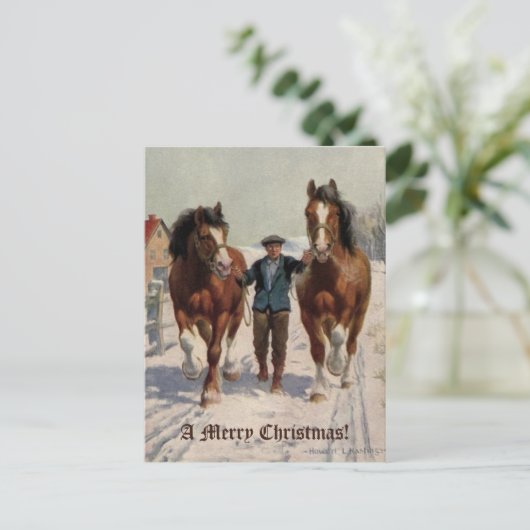 Retro Merry Kerstdorpsporten Sneeuw Feestdagenkaart (Staand voorkant)