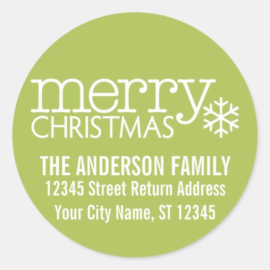 Retro Merry Kerstmis Snowflake - Lime Green Ronde Sticker (Voorkant)