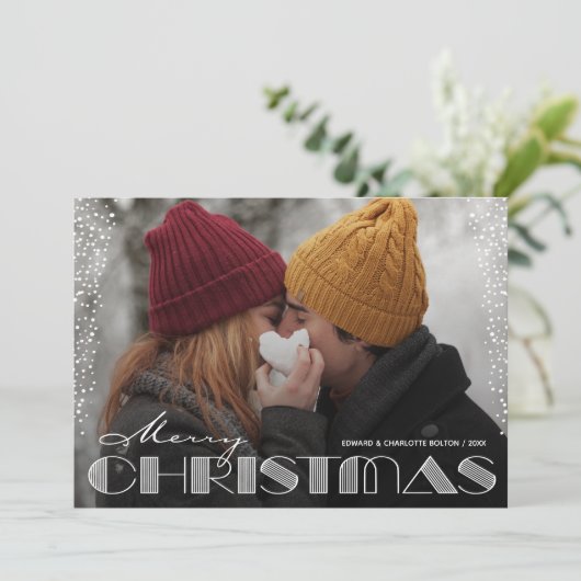 Retro Merry Kersttypografie Feestdagenkaart (Staand voorkant)