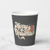 Retro  Merry Kersttypografie Papieren Bekers (Voorkant)