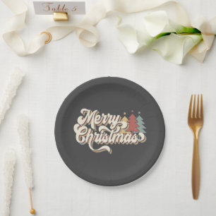Retro Merry Kersttypografie Papieren Bordje