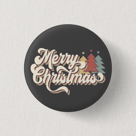 Retro Merry Kersttypografie Ronde Button 3,2 Cm (Voorkant)