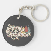 Retro  Merry Kersttypografie Sleutelhanger (Achterkant)