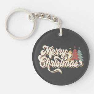 Retro Merry Kersttypografie Sleutelhanger