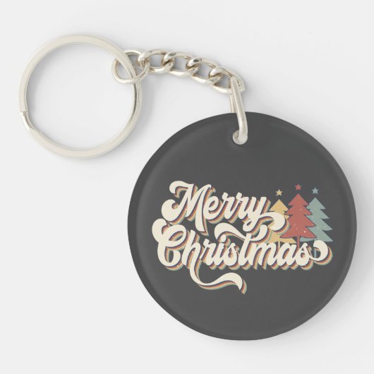 Retro  Merry Kersttypografie Sleutelhanger (Voorkant)