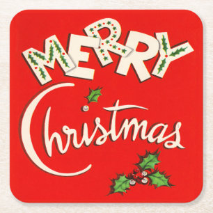 Retro Merry-Onderzetters voor kerstmis Vierkante Kartonnen Onderzetter