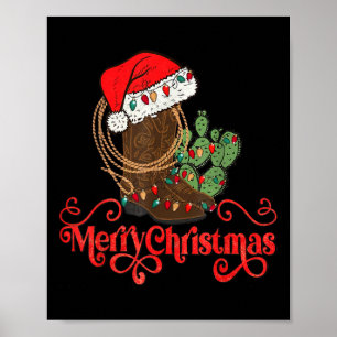 Retro Merry Xmas Santa Hoed Cowboy Laarzen Western Poster