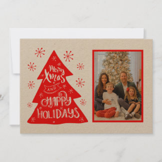 Retro Merry Xmas Tree Fotosjabloon Feestdagenkaart