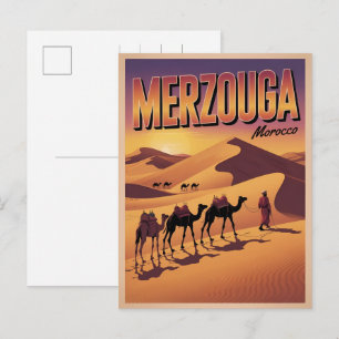 Retro Merzouga Sahara kameelrit Marokko reizen Briefkaart