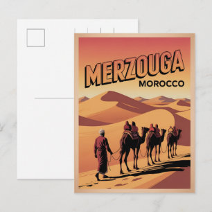 Retro Merzouga Sahara kameelrit Marokko reizen Briefkaart