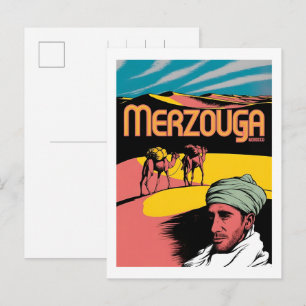 Retro Merzouga Sahara kameelrit Marokko reizen Briefkaart