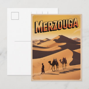 Retro Merzouga Sahara kameelrit Marokko reizen Briefkaart