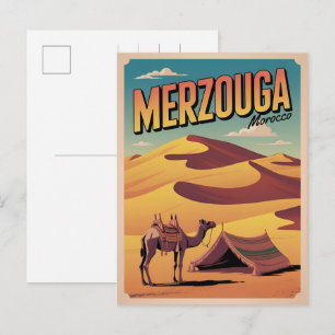 Retro Merzouga Sahara kameelrit Marokko reizen gi Briefkaart