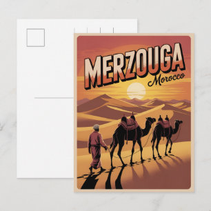 Retro Merzouga Sahara kameelrit Marokko reizen gi Briefkaart