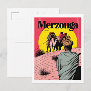 Retro Merzouga Sahara kameelrit Marokko reizen gi Briefkaart