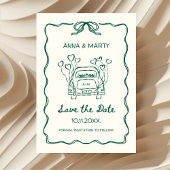 Retro met de hand getekende saliegroene unieke str save the date