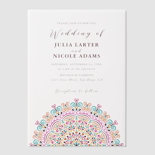 Retro Mexicaans Terrein Bloeiende Mandala bruiloft Vellum Uitnodigingen (Voorkant)