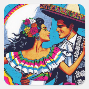 Retro Mexicaanse dans Folklórico Fiesta Vierkante Sticker