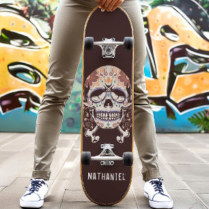 Retro Mexicaanse Suiker Schedel Aangepaste Naam Skateboard