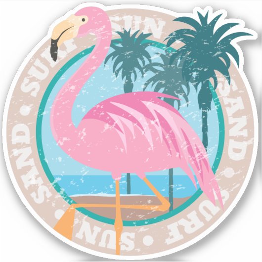 Retro Miami Beach Kijk Flamingo Sticker (Voorkant)