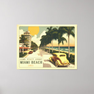 Retro Miami Briefkaart van 1920strand Ocean Drive Canvas Afdruk