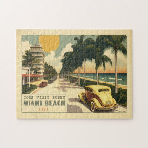 Retro Miami Briefkaart van 1920strand Ocean Drive Legpuzzel
