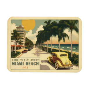 Retro Miami Briefkaart van 1920strand Ocean Drive Magneet