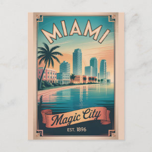 Retro Miami Florida Magische Stad Reisposter Briefkaart