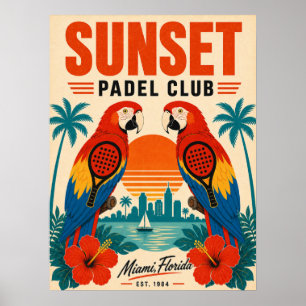 Retro Miami Sunset Padel Club Kunstposter Poster