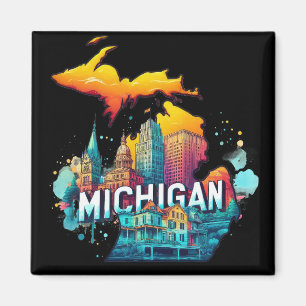 Retro Michigan State Kaart Magneet