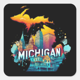 Retro Michigan State Kaart Vierkante Sticker
