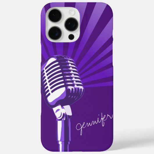 Retro microfoon aangepaste naam paarse afbeelding Case-Mate iPhone case (Achterkant)