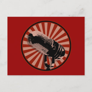 Retro microfoon grafisch in rood briefkaart