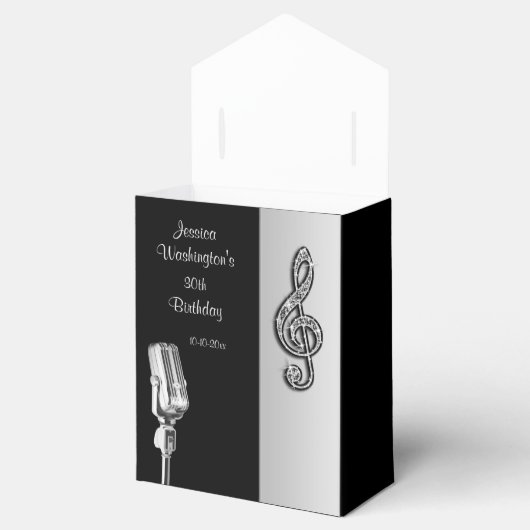 Retro Microfoon & Treble Gespleten Verjaardag Favo Bedankdoosjes (Geopend)