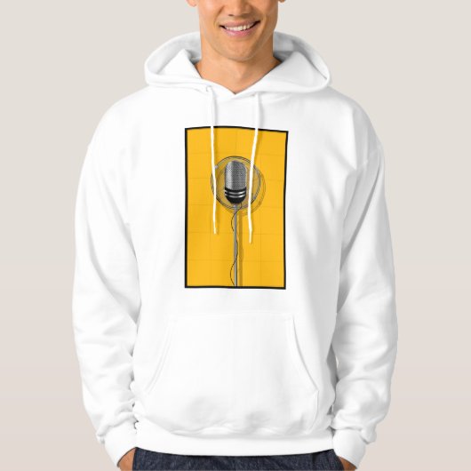Retro Microphone on Bold Yellow Hoodie (Voorkant)