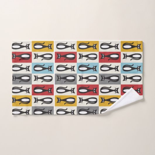 Retro Mid 20th Century Black Cat design (Serviette à main)