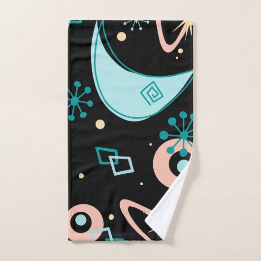 Retro Mid Century Abstract Pattern Teal And Coral (Serviette à main)