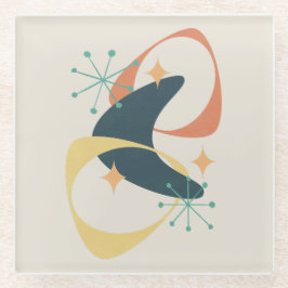 Retro Mid Century Atomic Abstracte houtskool Glazen Onderzetter